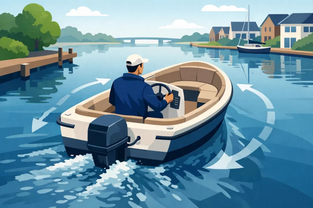 Achteruit varen oefenen met een sloep