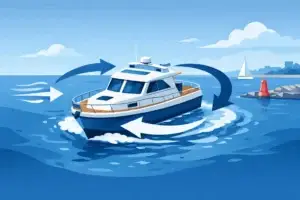 Kajuitboot manoeuvreren bij zijwind