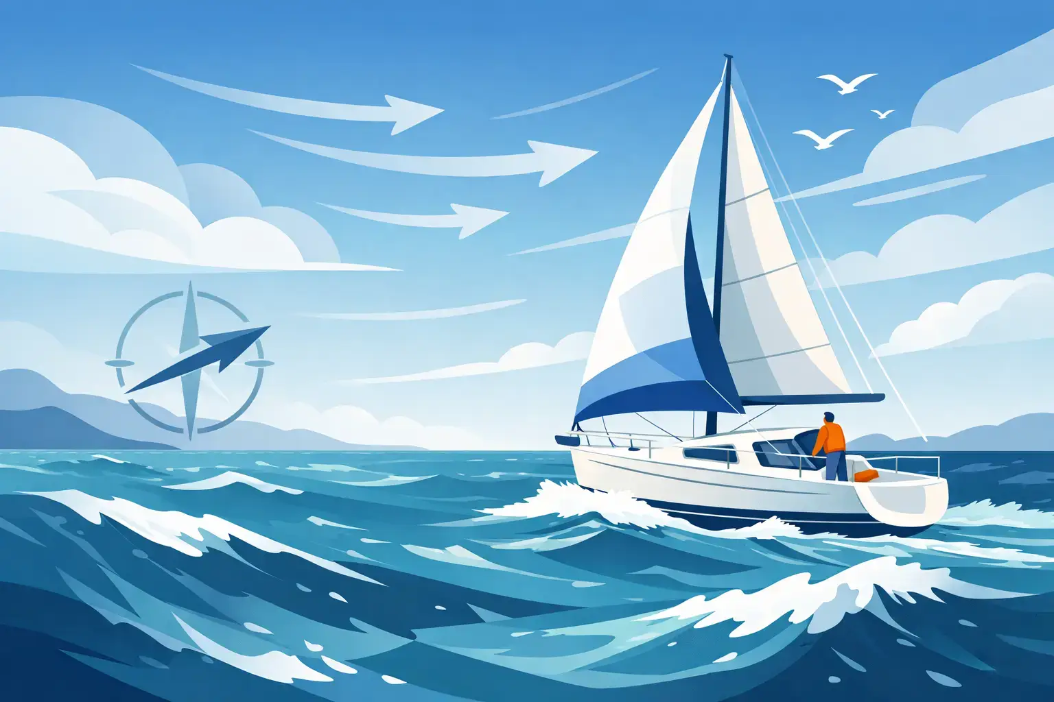 Hoe houd je koers bij wind op open water?