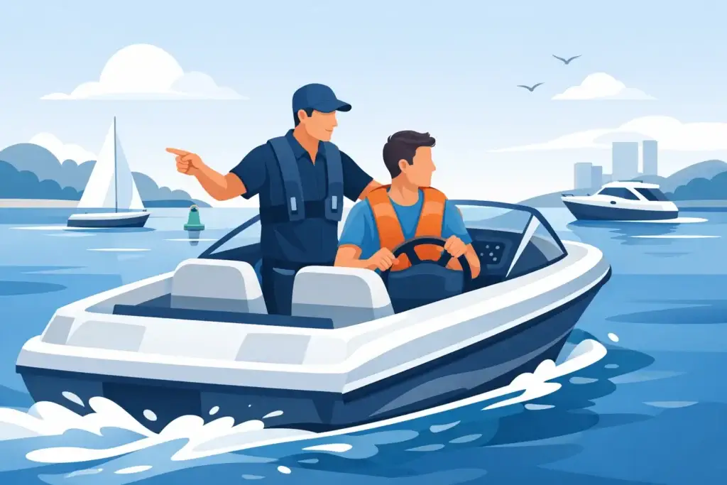Boot leren varen met instructeur in de praktijk
